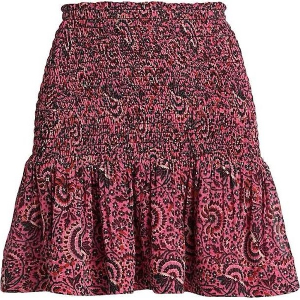A.L.C. Kade Smocked Ruffle Silk Printed Mini Skirt Pink Floral Size 14